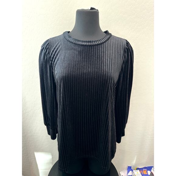 FLOYD BY SMITH | Black Velvet Pleated Puff Sleeve Top Made in Italy | Medium - Picture 2 of 6